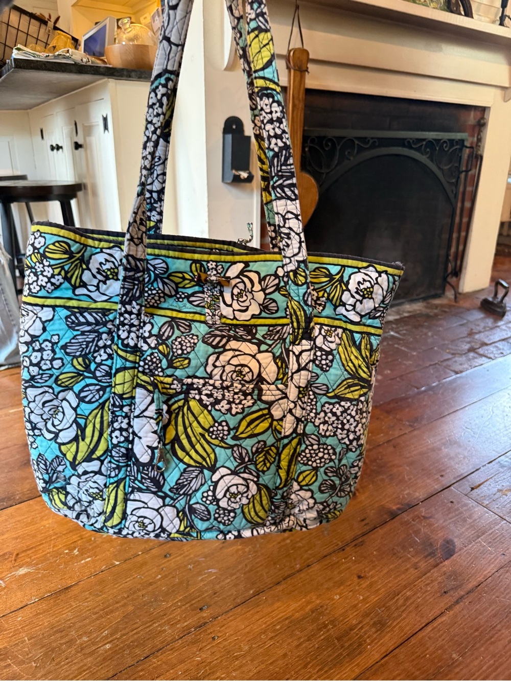 Vera Bradley Vintage Island Blooms Quilted Floral Tote - Blue & Lime